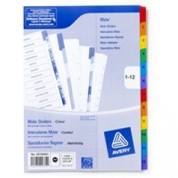 Avery A4 Pnchd Mylar Dvdr 1-12 Ast