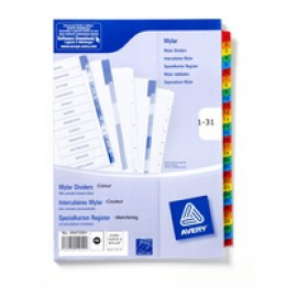 Avery A4 Pnchd Mylar 1-31 Dvdr Ast