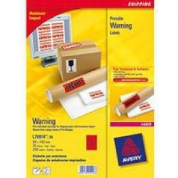 Avery Print Red Warning Labels 50X142mm P25