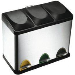 GPC Recyclng Pedal Bin 3 Compart Stainless Steel