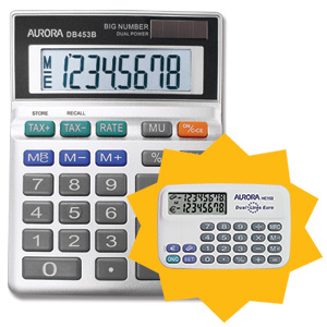 Aurora Calculator Desktop Battery/Solar-power 8 Digit Ref DB453B [FREE Currency Converter ] Jan-Mar 2010