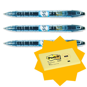 Pilot Begreen B2P Rollerball Pen Recycled Black Ref 054101001 [Pack 10 and Post-It Notes] Jan-Mar 2010