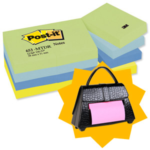 Post-it Colour Notes 38x51mm Cool Neon Ref 653MT [Pack 12] [Buy 2 Packs & FREE Dispenser] Jan-Mar 2012