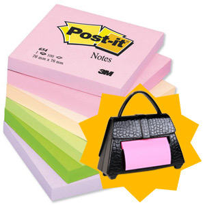 Post-it Warm Pastel Notes 76x76mm Ref 654FL [Pack 12] [Buy 2 Packs & FREE Dispenser] Jan-Mar 2012