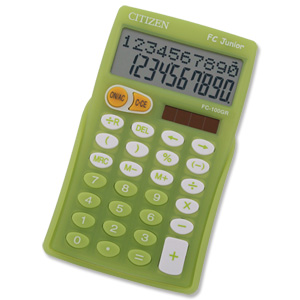 Citizen Kids FC-100 Calculator Ecological Dual Power 2 Line Display Green Ref FC-100 GR Jul-Sept 2011