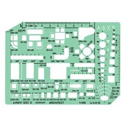 Linex Furniture Template with Furniture and Room Symbols Scale 1-50 230x160mm Tinted Green Ref LXG1263S