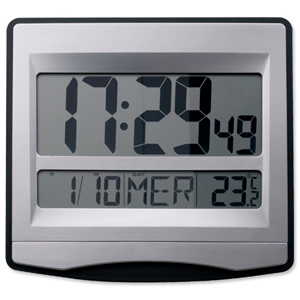 Alba LCDtime Clock Digital 12 or 24-hour Display Radio Controlled W235xD28xH222mm Silver Ref HORLCD