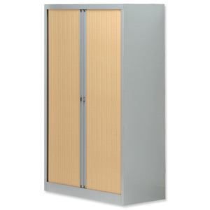 Bisley Eurotambour 1600 Cupboard 3 Shelves W1000xD430xH1600mm Silver/Beech