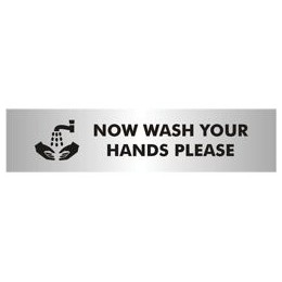 Stewart Superior Wash Hands Sign Brushed Aluminium Acrylic 190x45mm Ref Bac123