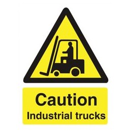 Stewart Superior Caution Industrial Trucks Sign Self Adhesive Vinyl 150x200mm Ref WO135SAV