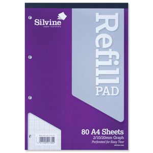 Silvine Refill Pad Headbound Perforated Punched Graph 2/10/20mm 75gsm A4 Ref A4RPG [Pack 6]