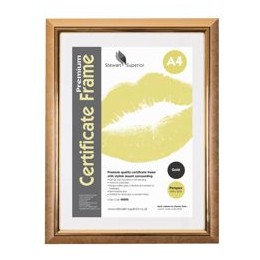 The Photo Album Company Deluxe Certificate Frame Non-Glass Holds A4 Gold Ref A4PEL-GLD
