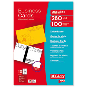 DECAdry Deluxe Business Cards Snap-back Inkjet Smooth-edged 280gsm 85x54mm Matt Ref DPOCC3727 [100 Cards]