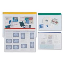 INDX Zip Pouch Lightweight Polythene Clear with Coloured Seal A4 Assorted Ref 50007 [Pack 25]