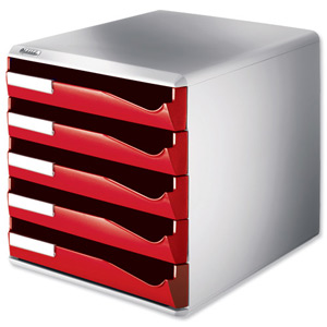 Leitz Post Set Filing Unit with 5 Drawers A4 W291xD352xH291mm Red and Grey Ref 5280-25