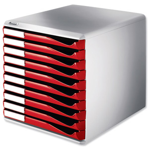 Leitz Form Set Filing Unit with 10 Drawers A4 W291x352x291mm Red and Grey Ref 5281-25