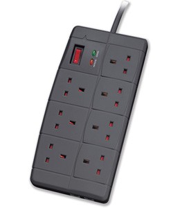 Compucessory Surge Adaptor 7 Outlet LED and UK Phone Socket 13A 250V AC Max.1836 Joules Ref CCS25144