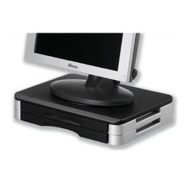 5 Star Stand for Monitor or Printer Wood Platform Rotary Plate 10kg Load H74mm Black Silver Ref CCS55321