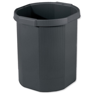 Exacompta Eco Waste Bin Octagonal Recycled Plastic W312xD312xH324 Black Ref 435014D