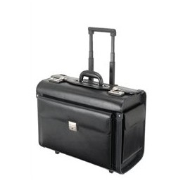 Alassio Silvana Trolley Pilot Case Leather Laptop Compartment 2 Combination Locks Black Ref 92705