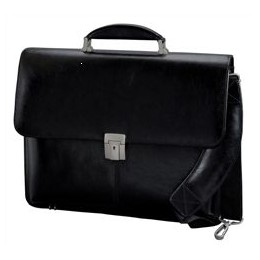 Alassio Briefcase Multi-section with Shoulder Strap Leather Black Ref 47011