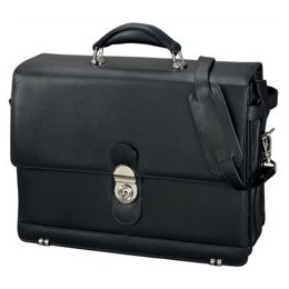 Alassio Monza Briefcase Extendable with Laptop Compartment Shoulder Strap Leather Black Ref 47127