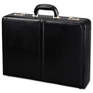 Alassio Attache Case Leather Multi-section Expandable by 20mm Black Ref 45038