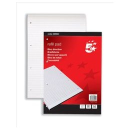 5 Star Refill Pad Headbound Feint Ruled 60gsm 4-Hole Punched 80 Sheets A4 [Pack 10]