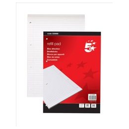5 Star Refill Pad Feint Headbound Ruled with Margin 60gsm 4-Hole Punched 80 Sheets A4 [Pack 10]