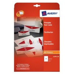 Avery Printable Business Tent Card 2 per Sheet 180x60mm White 190gsm Ref L4795-20 [40 labels]