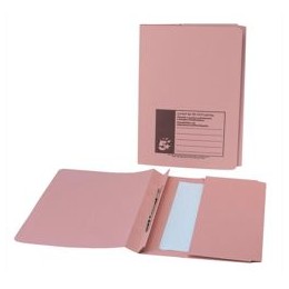 5 Star Flat File with Pocket Recycled Manilla 315gsm 38mm Foolscap Pink [Pack 25]