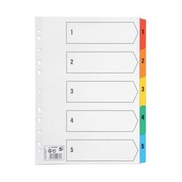 5 Star Index 230 micron Card with Coloured Mylar Tabs 1-5 A4 White