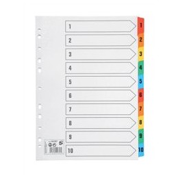 5 Star Index 230 micron Card with Coloured Mylar Tabs 1-10 A4 White