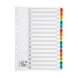 5 Star Index 230 micron Card with Coloured Mylar Tabs 1-15 A4 White