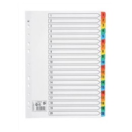 5 Star Index 230 micron Card with Coloured Mylar Tabs 1-20 A4 White