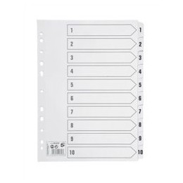 5 Star Index 230 micron Card with Clear Mylar Tabs 1-10 A4 White