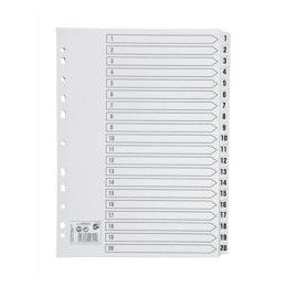 5 Star Index 230 micron Card with Clear Mylar Tabs 1-20 A4 White