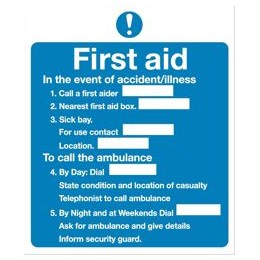 First Aid Notice 230x195mm Self Adhesive M27A/S