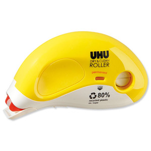 UHU Glue Roller Dry and Clean Permanent Refillable Immediate Bond Solvent Free 8.4mmx14m Ref 50490