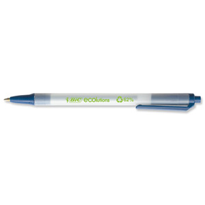 Bic Ecolutions Clic Stic Ball Pen Recycled Retractable 1.0mm Tip 0.4mm Line Blue Ref 8806892 [Pack 50]