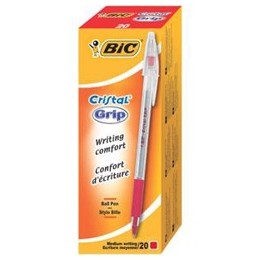 Bic Cristal Grip Ball Pen Red [Pack 20]