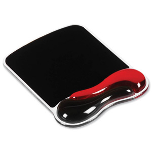 Kensington Duo Mouse Mat Pad with Wrist Rest Gel Wave Red and Black Ref 62402