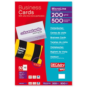 DECAdry MicroLine Business Cards Perforated Laser Inkjet 200gsm Bright White Ref DPDAW327 [500 Cards]