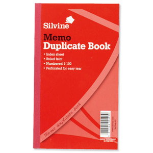 Silvine Duplicate Book Memo Ruled Feint 1-100 210x127mm Ref 601 [Pack 6]