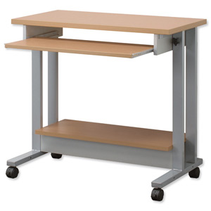 Trexus Workstation Height-adjustable Mobile with Keyboard and Printer Shelves W850xD450xH770-1020mm Oak