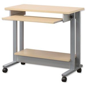 Trexus Workstation Height-adjustable Mobile with Keyboard and Printer Shelves W850xD450xH770-1020mm Maple