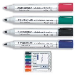 Staedtler Lumocolor Drywipe Markers Bullet Tip 2mm Line Assorted Colours Ref 351WP6 [Wallet 6]