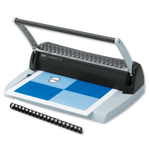 GBC CombBind C75 Comb Binding Machine Manual Compact Binds 125 Sheets Punches 10x80gsm A4 Ref 7704180