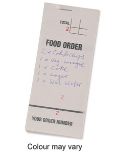 PAD Bar Food Pad 3-Part Receipt Order and Ticket Numbered 1-100 65mmx150mm Ref PAD84 [Pack 50]