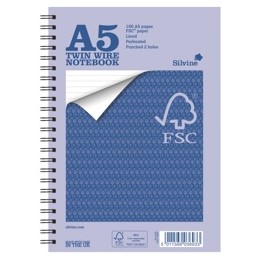 Silvine Notebook Wirebound FSC Paper Feint Ruled 104 Pages A5 Ref FSCTWA5 [Pack 5]